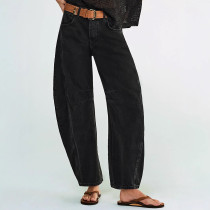 Black Washed Loose Straight Jeans GKNF-848