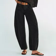 Black Washed Loose Straight Jeans GKNF-848