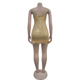 Sequin Feather Patchwork Sling Mini Dress BY-7076