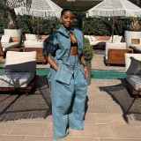 Vintage Loose Wide Leg Denim Two Piece Pants Set GQLF-30059