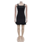 Sequin Feather Patchwork Sling Mini Dress BY-7076