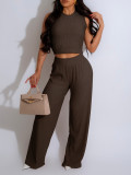 Solid Color Sleeveless Tops And Pants 2 Piece Set AIL-290