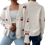Cherry Sweater Cardigan Long Sleeve Tops GDAM-7182