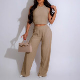 Solid Color Sleeveless Tops And Pants 2 Piece Set AIL-290