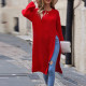 Long Sleeve Loose Sweater Split Midi Dress GDAM-7205