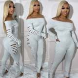 One Shoulder Solid Color Hollow Out Jumpsuit GDIM-2431