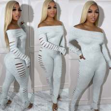 One Shoulder Solid Color Hollow Out Jumpsuit GDIM-2431