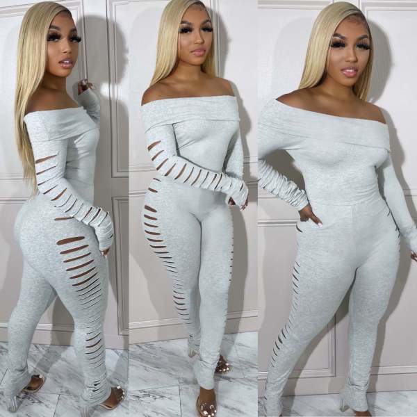 One Shoulder Solid Color Hollow Out Jumpsuit GDIM-2431