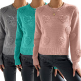Peach Heart Sweater Pullover Long Sleeve Top GDAM-1021
