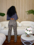 Leoparf Print Hollow Out Rhinestone Pants QODY-6049