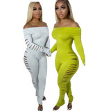 One Shoulder Solid Color Hollow Out Jumpsuit GDIM-2431