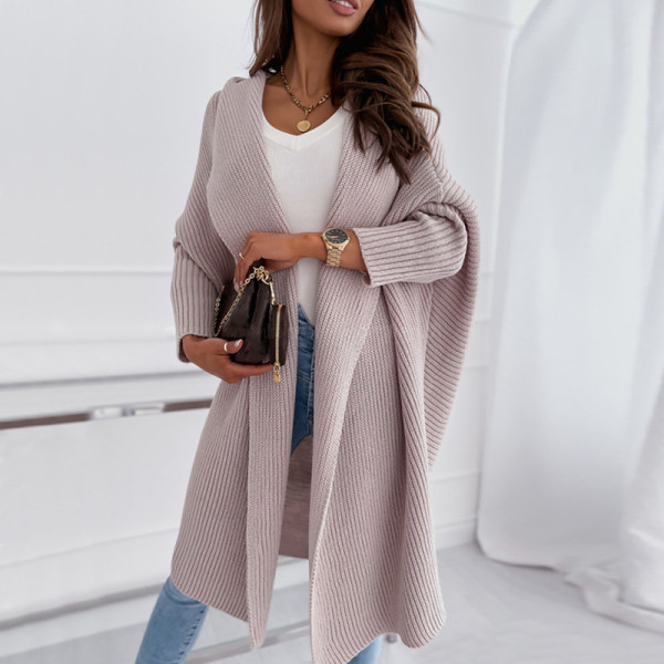 Drop Shoulder Long Sleeve Cardigan Long Sweater Coat GDAM-7191