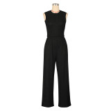 Solid Color Sleeveless Tops And Pants 2 Piece Set AIL-290