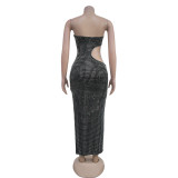 Hot Drill Wrap Chest Split Maxi Dress BY-7057