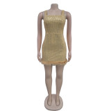 Sequin Feather Patchwork Sling Mini Dress BY-7076