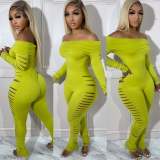 One Shoulder Solid Color Hollow Out Jumpsuit GDIM-2431