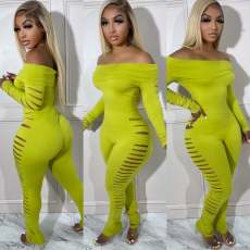 One Shoulder Solid Color Hollow Out Jumpsuit GDIM-2431