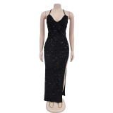 Sequin Velour Sling Backless Maxi Dress BY-7065