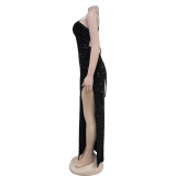 Sequin Velour Sling Backless Maxi Dress BY-7065