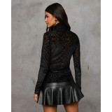 High Neck Velour Burnout Long Sleeve Bottom Shirt Top ASL-6768
