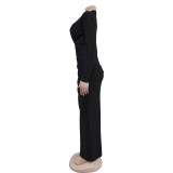 V Neck Long Sleeve Solid Split Maxi Dress GFYX-7118