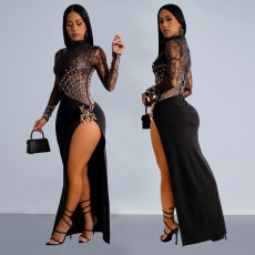 Sexy Hollow Out Hot Drill Split Maxi Dress GFYX-7119