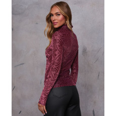 High Neck Velour Burnout Long Sleeve Bottom Shirt Top ASL-6768