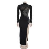 Sexy Hollow Out Hot Drill Split Maxi Dress GFYX-7119