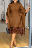 Plus Size Sequin Tassel Bat Sleeve Midi Dress NY-3300