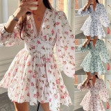 Plus Size Print V Neck Lace Mini Dress GHHE-8536