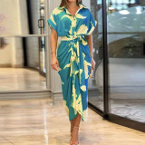 Plus Size Short Sleeve Single Breasted Shirt Dress GHHE-22037-8651