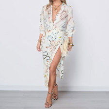 Plus Size Print Long Sleeve Shirt Dress GHHE-28513