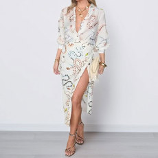 Plus Size Print Long Sleeve Shirt Dress GHHE-28513