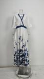 Plus Size V Neck Print Half Sleeve Maxi Dress GHHE-28480