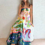 Plus Size Printed Colorful Painted Halter Long Dress GHHE-24549