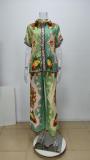Plus Size Print Short Sleeve Shirt Two Piece Pants Set GHHE-28200