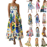 Plus Size Printed Colorful Painted Halter Long Dress GHHE-24549