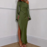 Plus Size Solid Color Slash Neck Long Dress GHHE-28741