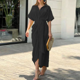 Plus Size Solid Color Lapel Shirt Dress GHHE-8651