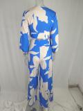Plus Size V-Neck Lantern Sleeve Crop Top Wide Leg Pants Set GHHE-86478