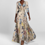 Plus Size Casual Print V Neck Big Swing Maxi Dress GHHE-28751