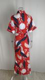 Plus Size Short Sleeve Single Breasted Shirt Dress GHHE-22037-8651