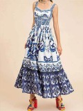 Plus Size Fashion Print Sling Big Swing Maxi Dress GHHE-25058