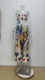Plus Size Printed Colorful Painted Halter Long Dress GHHE-24549