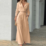 Plus Size Solid Color Shirt Wide Leg Pants Suit GHHE-8777