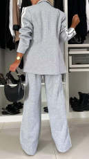 Plus Size Lapel Neck Long Sleeve Blazer Two Piece Pants Set GOFY-8353