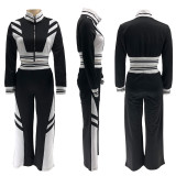 Fashion Color Block Long Sleeve Two Piece Pants Set SFY-2789