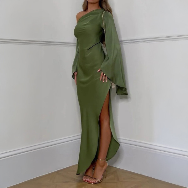 Plus Size Solid Color Slash Neck Long Dress GHHE-28741