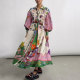 Plus Size Lantern Sleeve Printed Lapel Long Dress GHHE-24761