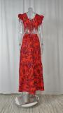 Pus Size Printed Fly Sleeve Big Swing Long Dress GHHE-24329